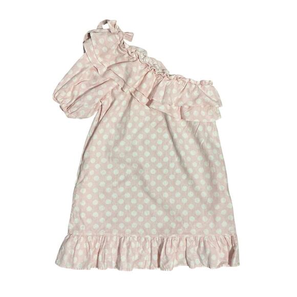 Lisa Marie Fernandez x Target Pink Polka Dot One Shoulder Ruffle Dress L Pockets - Picture 4 of 8